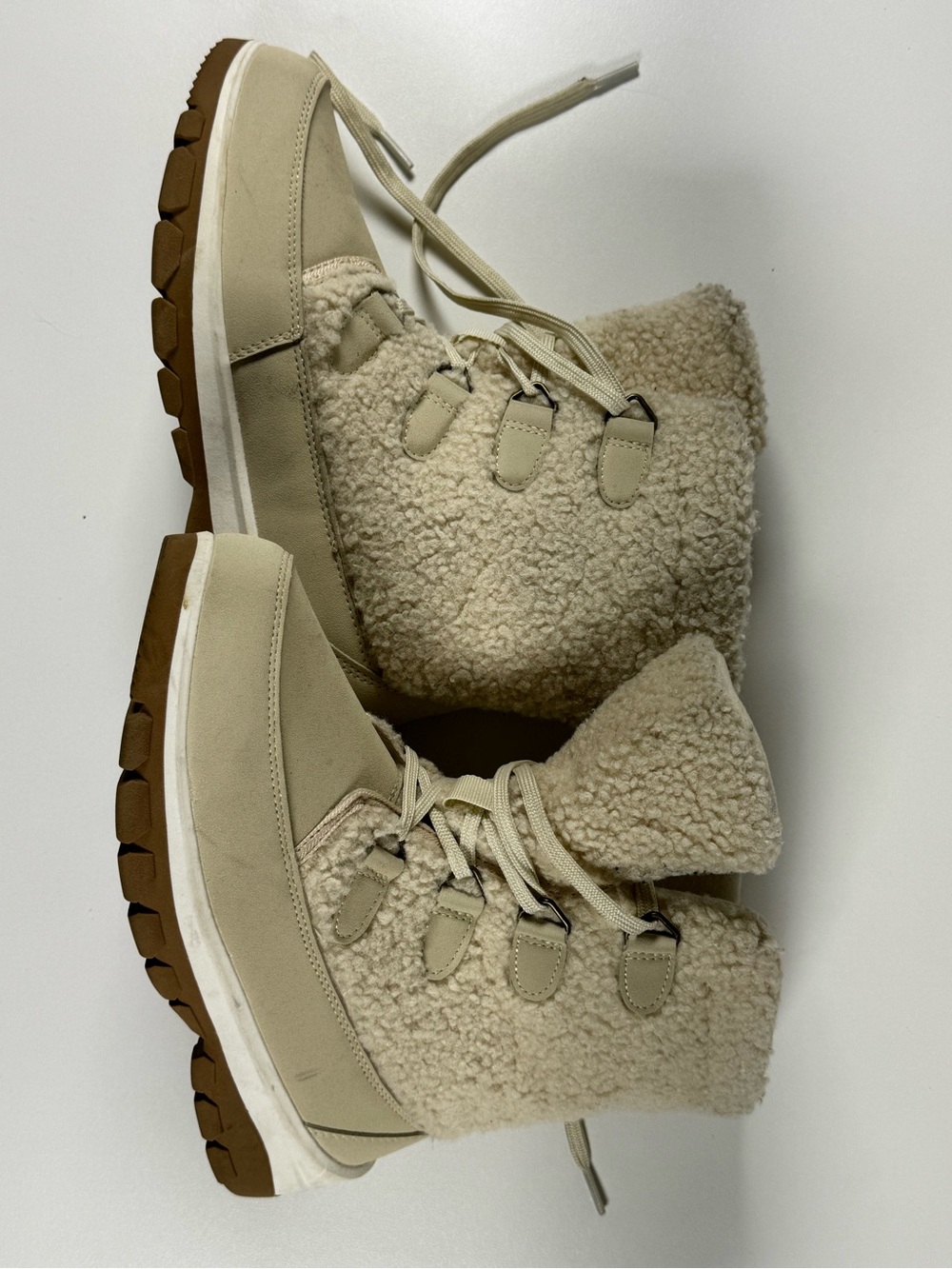 Target Women's Sherpa Lace-Up Winter Boots in Cream and Brown
